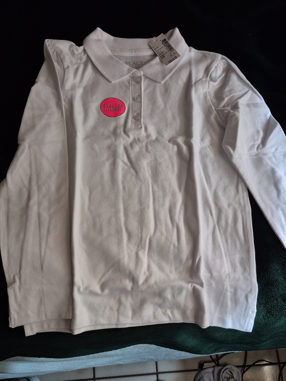 The Children's Place White Long-Sleeve Polo with Pink Sticker